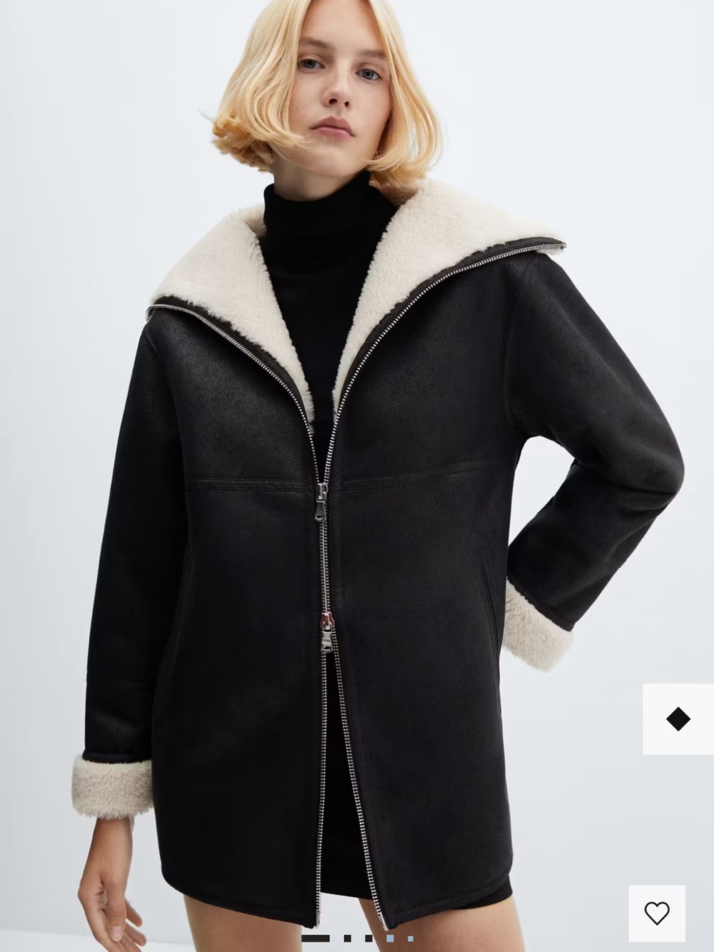 Mango SHEARLING-LINED COAT WITH ZIP